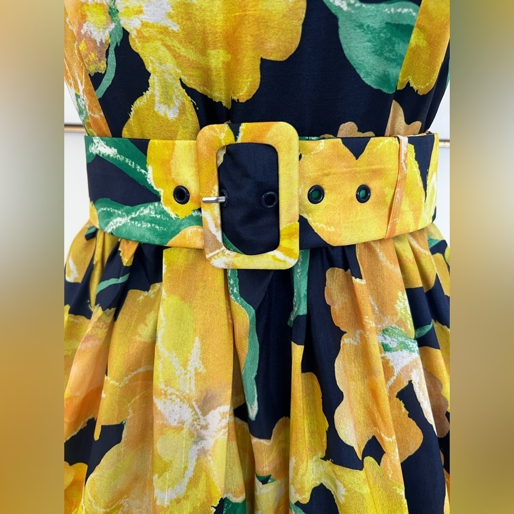 Hutch Anthropologie Alice Yellow Floral Midi Fit & Flare Cocktail Dress Womens 4 - Picture 11 of 12